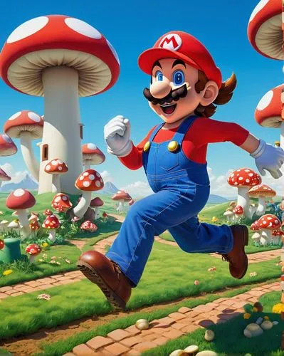 marios,toadstools,super mario brothers,mario,mario bros,miyamoto,mushroom landscape,mushrooming,paisano,toadstool,club mushroom,morio,platformers,smo,red mushroom,mushroomed,mushroom island,porcini,ario,plumbers,Conceptual Art,Oil color,Oil Color 14