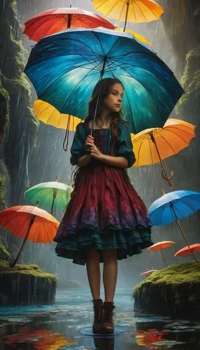 little girl with umbrella,brolly,umbrellas,children's background,photoshop manipulation,walking in the rain,Photography,General,Fantasy