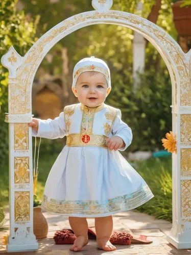 Describe a playful one-year-old in a sunny garden.,infant baptism,baby & toddler clothing,baby frame,baby gate,little girl dresses,little princess,cute baby,children's christmas photo shoot,baby acces