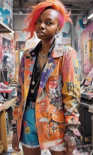 artist doll,art dealer,painter doll,jean jacket,art model,artist portrait,artist color,paintbrush,jacket,thick paint,designer dolls,painting technique,punk design,punk,artist,artist's mannequin,novelist,studio photo,fabric painting,clementine,Digital Art,Anime