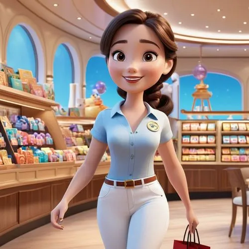 shopping icon,cute cartoon character,megastores,salesgirl,waitress,cashier,shopgirl,superstores,saleslady,toy store,superstore,dubailand,shanghai disney,disneytoon,disney character,shopkeeper,storeowner,shoplifter,longaberger,woman shopping,Unique,3D,3D Character