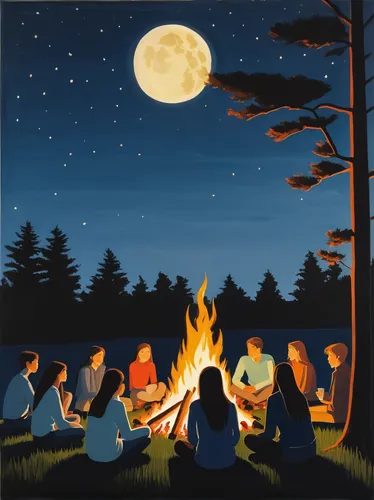 campfire,campfires,camp fire,the night of kupala,campers,camping,s'more,marshmallow art,night scene,firepit,boy scouts of america,bonfire,campsite,cd cover,folk music,campground,forest workers,camping car,fireside,celebration of witches,Conceptual Art,Oil color,Oil Color 13