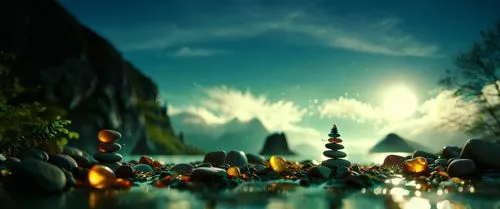 a river with rocks in it during the night,rivendell,background with stones,erebor,alfheim,nargothrond,arkenstone