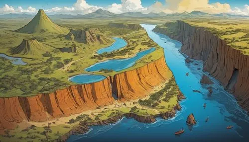 the continent,navajo bay,zambezian,continent,cahora,waterberg,world digital painting,paisaje,continents,schuitema,supercontinent,africa,canyon,savannas,nausicaa,giant mountains,mountain world,schuiten,sedensky,palisade,Conceptual Art,Sci-Fi,Sci-Fi 01