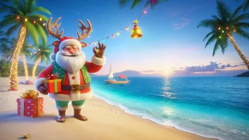 santa claus at beach,christmas on beach,christmas island,christmasbackground,christmas background,christmas wallpaper,santa claus with reindeer,christmas trailer,christmas snowy background,natal,north pole,santa claus,santaji,st claus,christmas santa,christmas greeting,claus,travelocity,santa,beach background