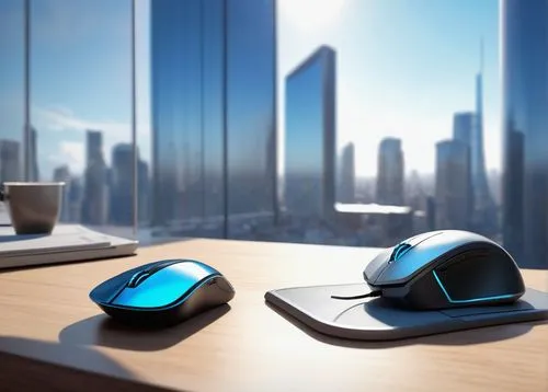 Modern 3D architectural design software, sleek interface, futuristic dashboard, metallic accents, glowing blue buttons, ergonomic mouse, designer's hand resting on desk, coffee cup nearby, urban citys