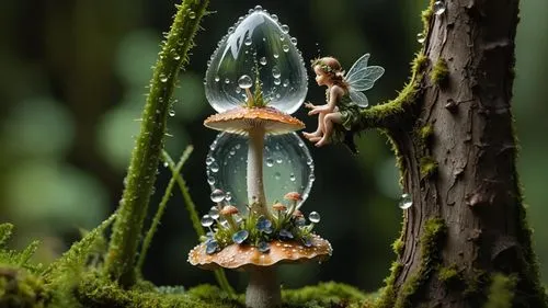 mirror in a drop,fairy stand,water drop,waterdrop,water droplet,bubbler