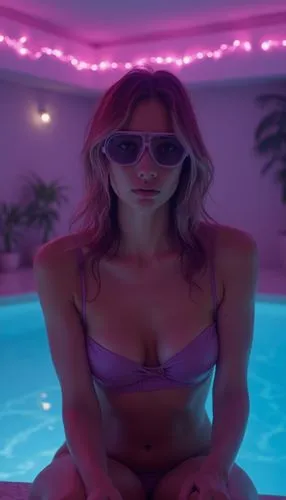 pink glasses,rexha,michalka,neon lights,pool,cabana,Photography,General,Cinematic