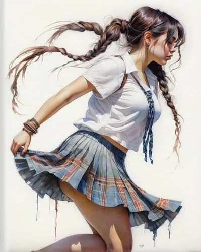 schoolgirl,school skirt,kantai collection sailor,twirling,light plaid,kilt,tartan colors,azusa nakano k-on,tartan,twirl,hair ribbon,twirls,little girl twirling,scottish,celtic queen,tartan background,bagpipe,mikuru asahina,celt,girl walking away,Illustration,Realistic Fantasy,Realistic Fantasy 15