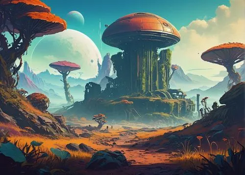 mushroom landscape,mushroom island,alien planet,alien world,futuristic landscape,desert planet,fantasy landscape,wildstar,habitats,gas planet,planet alien sky,barren,terraformer,mushrooms,nms,homeworlds,habitable,barsoom,extrasolar,lunar landscape,Art,Classical Oil Painting,Classical Oil Painting 37