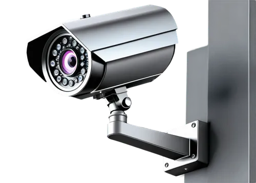 Security camera, sleek metal body, rotating lens, adjustable angle, wall-mounted, high-resolution sensor, night vision mode, motion detection, real-time monitoring, futuristic design, metallic surface