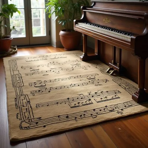 音符，钢琴地毯,a piano is on the ground by a potted plant,sheet of music,music sheets,piano petals,pianoforte,pianola,disklavier