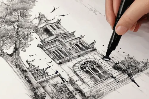 drawing course,hand-drawn illustration,pencils,gothic church,to draw,pencil art,pencil frame,illustrator,wooden church,beautiful pencil,watercolor paris,church towers,haunted cathedral,mechanical pencil,clock tower,hand drawing,foliage coloring,pencil lines,chinese architecture,gothic architecture,Illustration,Black and White,Black and White 34