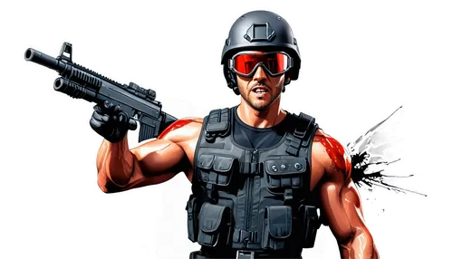 mercenary,grenadier,biscop,mercenario,volksgrenadier,commando,supersoldier,man holding gun and light,mercenaries,bulletman,shadaloo,terminator,thermedics,carabiniere,carabiniers,gunrunner,thunderstrike,supercop,thermite,policeman,Unique,Design,Sticker