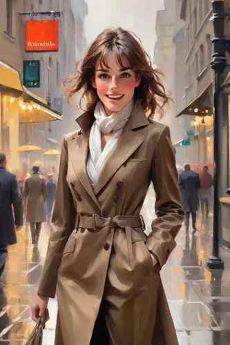 woman walking,world digital painting,sprint woman,pedestrian,a pedestrian,woman shopping,woman in menswear,city ​​portrait,oil painting on canvas,oil painting,white-collar worker,woman at cafe,bussiness woman,girl walking away,businesswoman,overcoat,girl in a historic way,woman holding a smartphone,woman thinking,cigarette girl,Digital Art,Impressionism