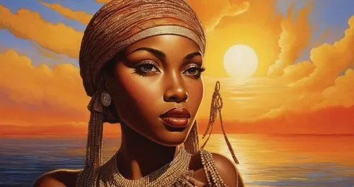 sunset in africa,african woman,african art,african american woman,oshun,nubian,kemet,beautiful african american women,oil painting on canvas,africaine,african culture,ancient egyptian girl,aminatou,af