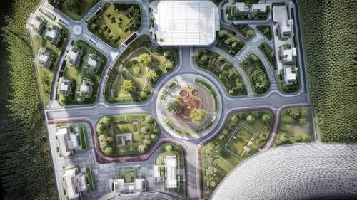 oval forum,artificial island,kubny plan,bird's-eye view,3d rendering,landscape plan,autostadt wolfsburg,new housing development,overhead view,aerial view,qasr al watan,highway roundabout,helipad,view 