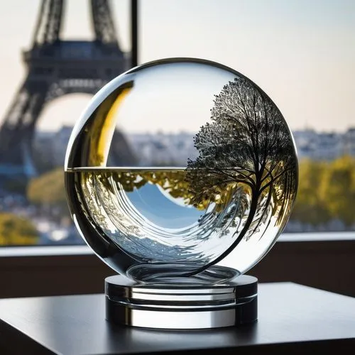 Create a refined glass artwork that gives the illusion of a singular, ultra-thin glass sphere. This sphere is so delicately thin that it almost defies perception, merging multiple layers into what app