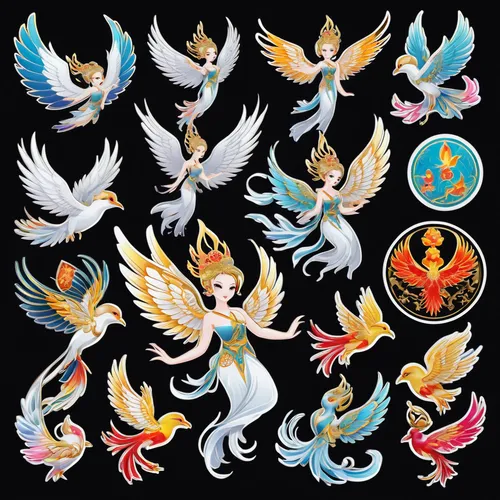 firebirds,fire birds,flying birds,garuda,patung garuda,zodiacal signs,bird wings,firebird,pegasus,fairy tale icons,phoenix,mythical creatures,doves of peace,heraldic,icon set,dove of peace,heraldry,sea birds,horoscope pisces,crown icons,Unique,Design,Sticker