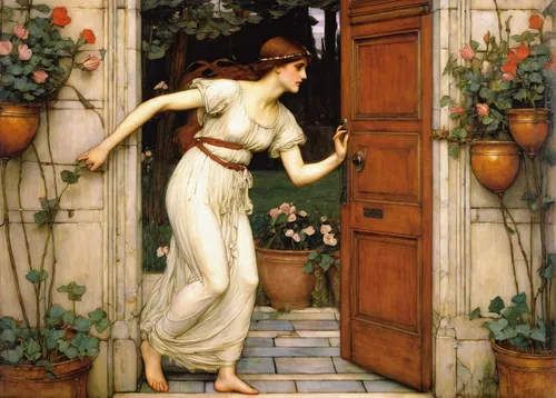 garden door,the threshold of the house,in the door,the door,secret garden of venus,door,home door,girl in the garden,open door,pantry,doorway,emile vernon,door husband,narcissus of the poets,to the garden,armoire,wooden door,girl in the kitchen,woman playing,kate greenaway,Illustration,Paper based,Paper Based 22