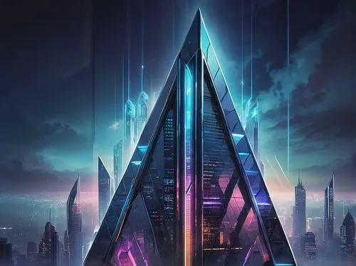 futuristic architecture,shard of glass,glass pyramid,skyscraper,the skyscraper,cybercity,futuristic landscape,triangles background,supertall,arcology,monoliths,pc tower,europacorp,tron,ethereum logo,alchemax,electric tower,airazor,weyland,cyberport,Unique,Design,Logo Design