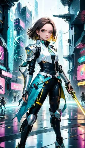 sci fiction illustration,cyberpunk,neottia nidus-avis,female warrior,paladin,cyber,nova,scifi,vector girl,swordswoman,game illustration,cybernetics,cg artwork,sprint woman,mecha,tracer,katana,symetra,ixia,futuristic,Anime,Anime,General