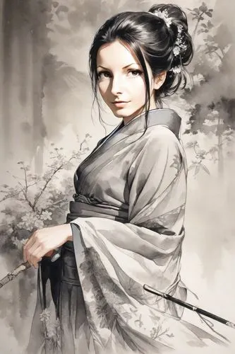 guqin,kunqu,hanfu,daiyu,oriental painting,japanese art,Digital Art,Ink Drawing