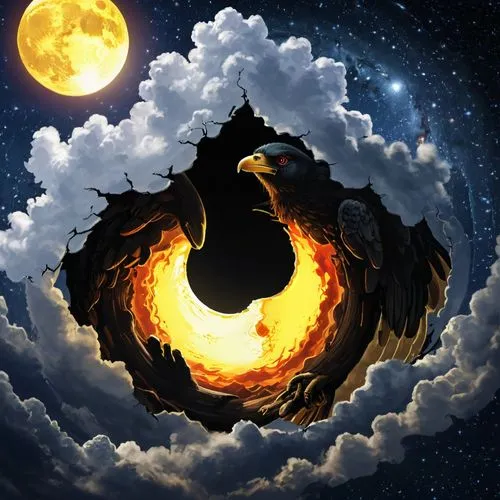 moon and star background,crescent moon,yinyang,hanging moon,moon in the clouds,witch's hat icon,Illustration,Realistic Fantasy,Realistic Fantasy 27