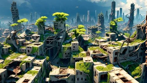 ecotopia,terraformed,besiege,skyscraper town,fractal environment,barrayaran,Unique,3D,3D Character