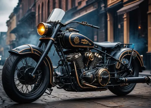 Steam-powered exotic police motorcycle  on a street in the Victorian era
,harley-davidson,harley davidson,panhead,heavy motorcycle,old motorcycle,black motorcycle,motorcycles,cafe racer,motorcycle,mot