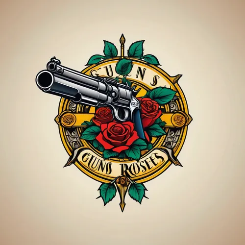 Develop a Guns and Roses logo with a futuristic vibe.,revolver,screw gun,revolvers,rose png,mexican revolution,gun,rosa bonita,india gun,pistols,handgun,machine gun,vintage wallpaper,guns,burgos-rosa 