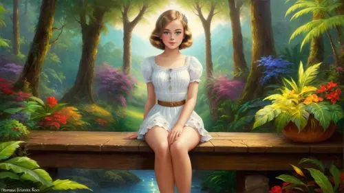 girl in the garden,fantasy picture,amazonica,fantasy portrait,world digital painting,girl with tree,faerie,lilly of the valley,mystical portrait of a girl,springtime background,garden fairy,girl in flowers,garden of eden,faery,fantasy art,fairy forest,fairy queen,gardenia,secret garden of venus,retro pin up girl