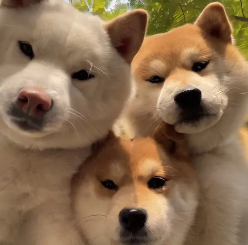 akita inu,shiba inu,three dogs,corgis,shiba,huskies,dogecoin,color dogs,kishu,family portrait,chow-chow,doggies,akita,kawaii animals,dog frame,dogs,dog siblings,puppies,two dogs,three friends