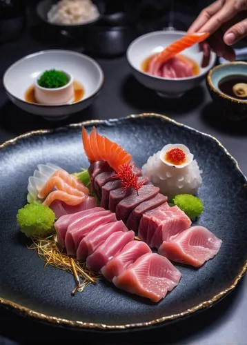 Indulge in a sophisticated Japanese meal at a high-end restaurant with sashimi, wagyu beef, and sake.,albacore fish,sashimi,tataki,yellowtail amberjack,raw fish,japanese cuisine,kaiseki,atlantic bluef