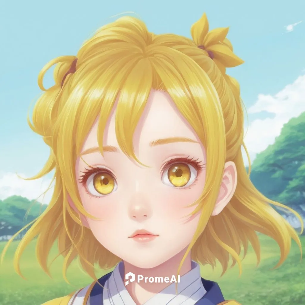 yellow hair, yellow eye, japanese girl,kke,mari,kii,lissa,kaori,yang,aiolia,kaho,citrina,ais,len,sylvania,lemon background,cecilia,shinobu,yachi,peria,seira,darjeeling,kirara,Illustration,Japanese sty