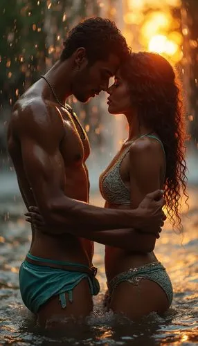 vaani,loving couple sunrise,bachata,romantic scene,black couple,photoshoot with water,Photography,General,Realistic