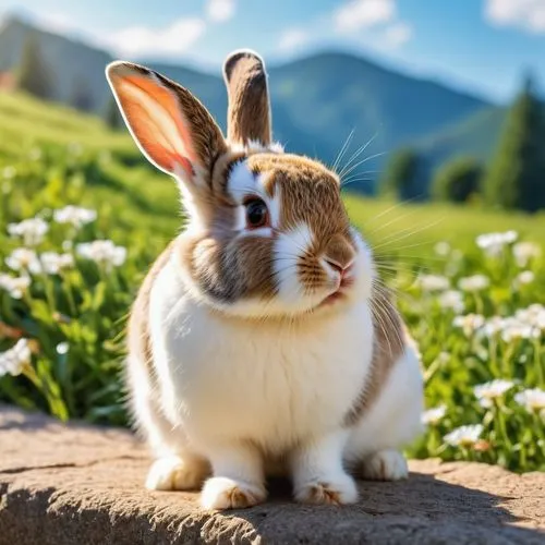 european rabbit,mountain cottontail,dwarf rabbit,bunny on flower,bunzel,bunni,Photography,General,Realistic