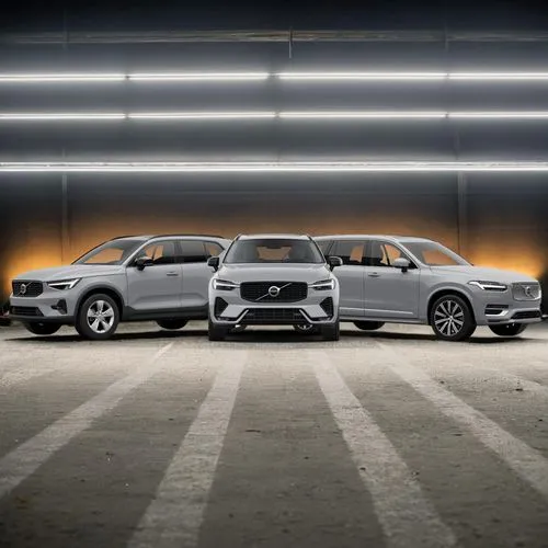 cars on the spot for a new reveal, dark, mysterious, spot lights on the ground, happy atmosphere, mercedes events style.,volvo xc90,volvo cars,volvo xc60,volvo xc70,mitsubishi outlander,chevrolet capt