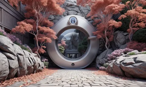 tunnel of plants,mri machine,plant tunnel,crooked house,futuristic architecture,alice in wonderland,secret garden of venus,portals,3d fantasy,capsule hotel,wall tunnel,futuristic landscape,wonderland,surrealistic,gaudí,studio ghibli,portal,myst,slide tunnel,mri