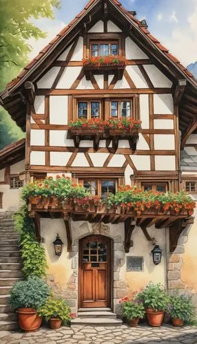 traditional house,half-timbered house,alpine village,auberge,wooden house,escher village,timber framed building,swiss house,highstein,oberland,oktoberfest background,alpine restaurant,house in mountains,chalet,house in the mountains,knight village,half-timbered houses,wooden houses,bavarian,country house,Conceptual Art,Daily,Daily 17