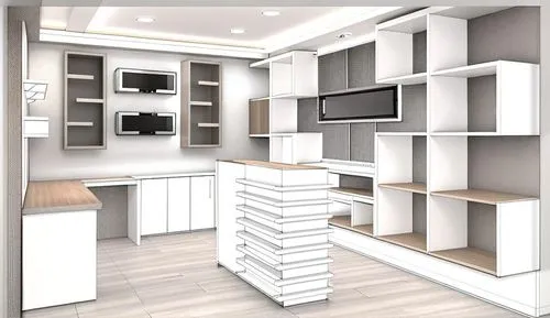 Estúdio para gravação de live. Móveis todo planejado na cor branco com leed nos armário e nichos. Piso laminado com tons claros.  Um detalhes oriental e contemporâneo. ,walk-in closet,search interior 