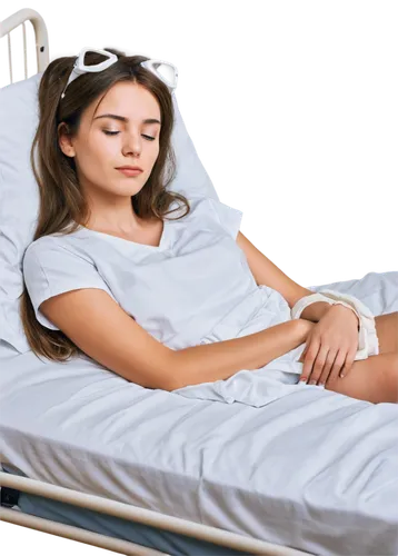 hospital patient, lying down, solo, (25yo), pale skin, bandages on arm, IV tubes, worn-out eyes, messy brown hair, casual wear hospital gown, white sheets, metal hospital bed frame, subtle wrinkles, r