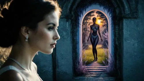 mirror of souls,fantasy picture,the enchantress,fairytales,antasy,fairy tales,the door,fairy tale,secret garden of venus,celtic woman,gothic portrait,the threshold of the house,magic mirror,fantasy woman,fantasy art,faerie,image manipulation,a fairy tale,faery,sorceress