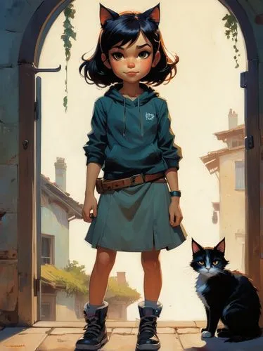 nepeta,alley cat,street cat,stray cat,tenko,familiars,ghibli,calico cat,kaban,alleycat,little cat,sendak,coraline,tomboys,miao,constanze,pomponia,digital painting,krita,game illustration,Conceptual Art,Oil color,Oil Color 04