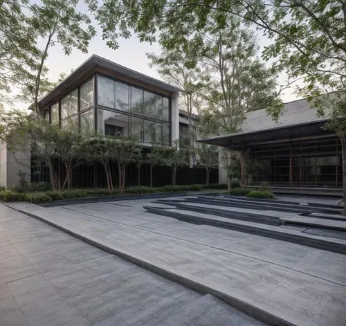 concrete stairs on the courtyard leading to a building,metaldyne,cube house,modern house,landscape designers sydney,landscape design sydney,glass facade,Architecture,Commercial Residential,Modern,Mexi