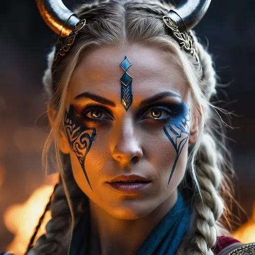 vaivara,female warrior,heda,fantasy portrait,face paint,thorhild,dark elf,warrior woman,thundra,mervat,kasriel,velika,rivara,gandhari,surana,niobe,gunnhild,sonja,kahlan,talara,Photography,General,Realistic