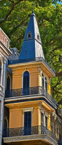 Ornate bell tower, grand historic architecture, New Orleans, French Quarter, St. Louis Cathedral inspiration, intricate stone carvings, decorative ironwork, majestic arches, vibrant Mardi Gras colors,