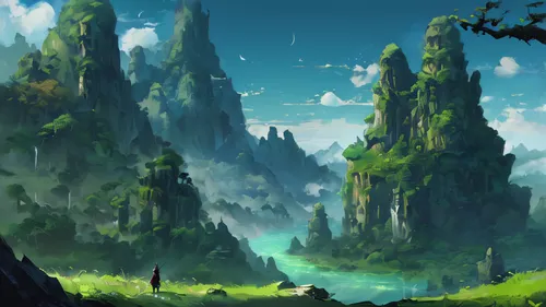 fantasy landscape,high landscape,landscape background,forest landscape,mushroom landscape,karst landscape,mountain landscape,mountainous landscape,mountain world,futuristic landscape,elven forest,green forest,mountain scene,an island far away landscape,druid grove,ancient city,mountain settlement,mountain plateau,forest glade,backgrounds,Conceptual Art,Fantasy,Fantasy 02