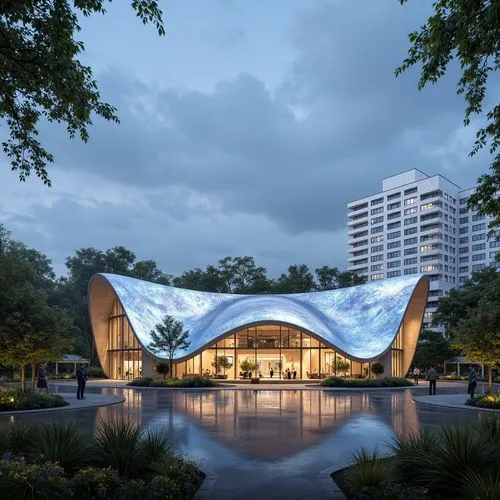 futuristic art museum,etfe,futuristic architecture,safdie,mfah,walt disney center,oakbrook,singapore,dupage opera theatre,wintergarden,riverwoods,aqua studio,snohetta,gensler,waterplace,rivercenter,cyberjaya,julliard,glass facade,skirball