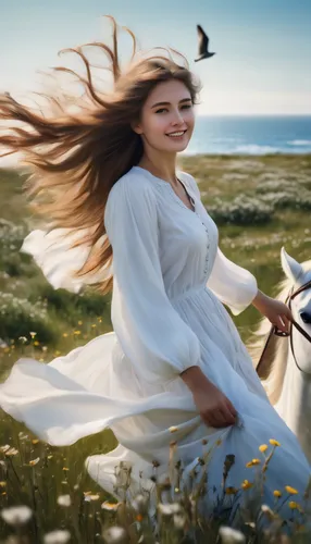 a white horse,white horse,little girl in wind,white horses,horse running,fantasy picture,girl with a dolphin,unicorn art,horseback,digital compositing,image manipulation,photoshop manipulation,horse f